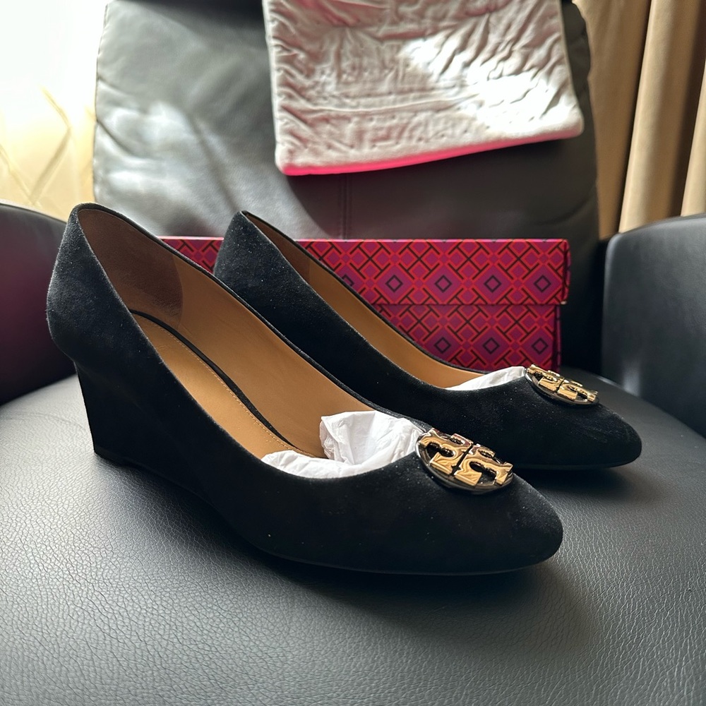 Tory Burch Claire 65MM Closed Toe Wedge Suede (Size 8.5)